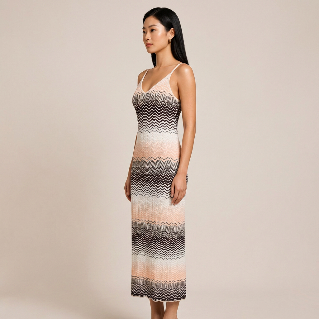 Wavy Stripe V-Neck Knit Midi Dress-Vyana Collective