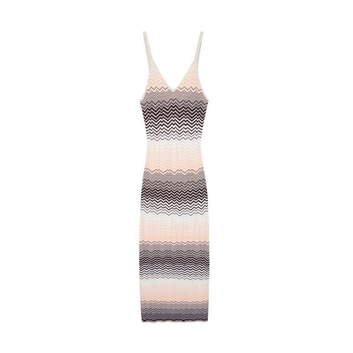 Wavy Stripe V-Neck Knit Midi Dress-Vyana Collective