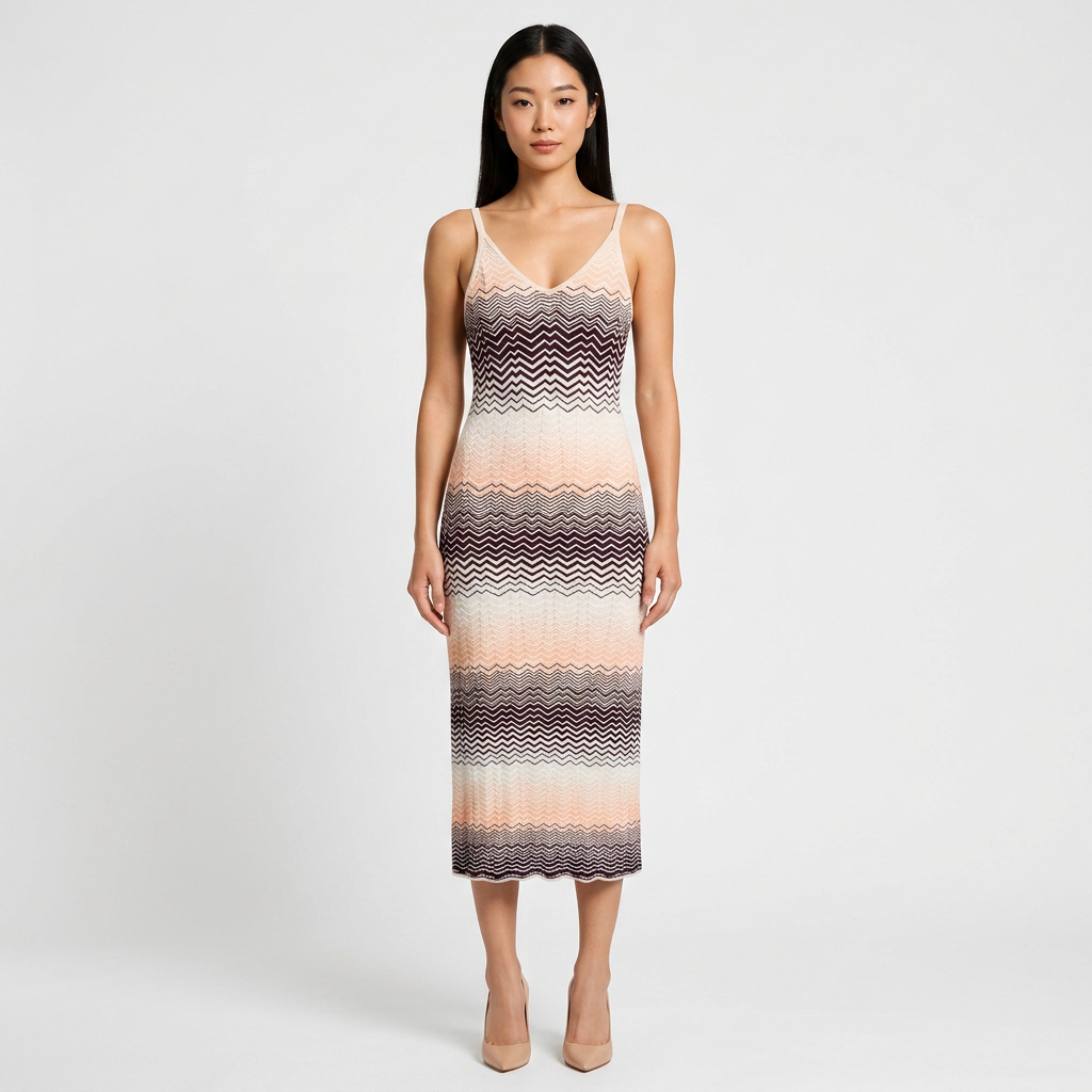 Wavy Stripe V-Neck Knit Midi Dress-Vyana Collective
