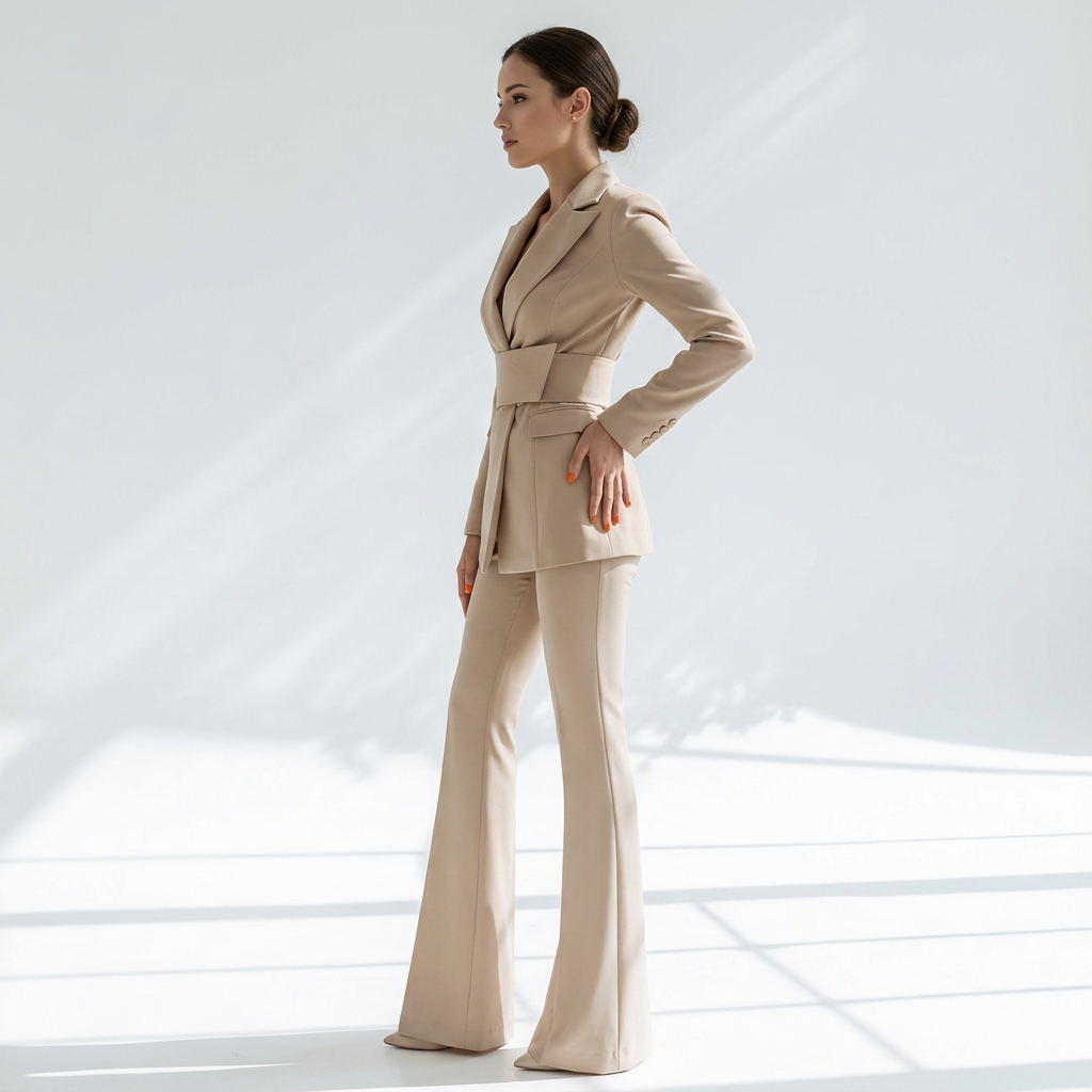 White Belted Blazer and Wide Leg Pants Set for Meetings Ready and Modern Power Dressing Women-Vyana Collective