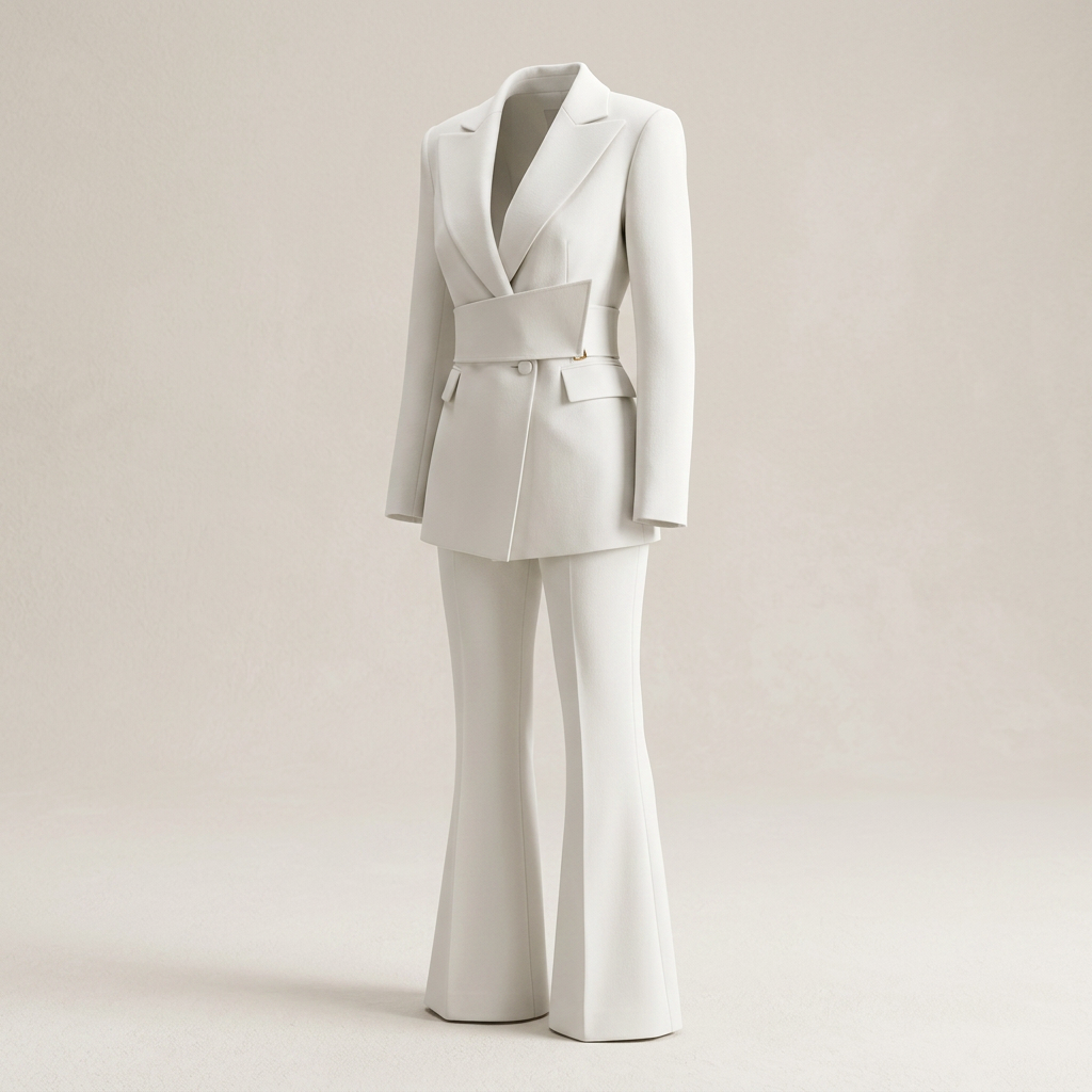 White Belted Blazer and Wide Leg Pants Set for Meetings Ready and Modern Power Dressing Women-Vyana Collective
