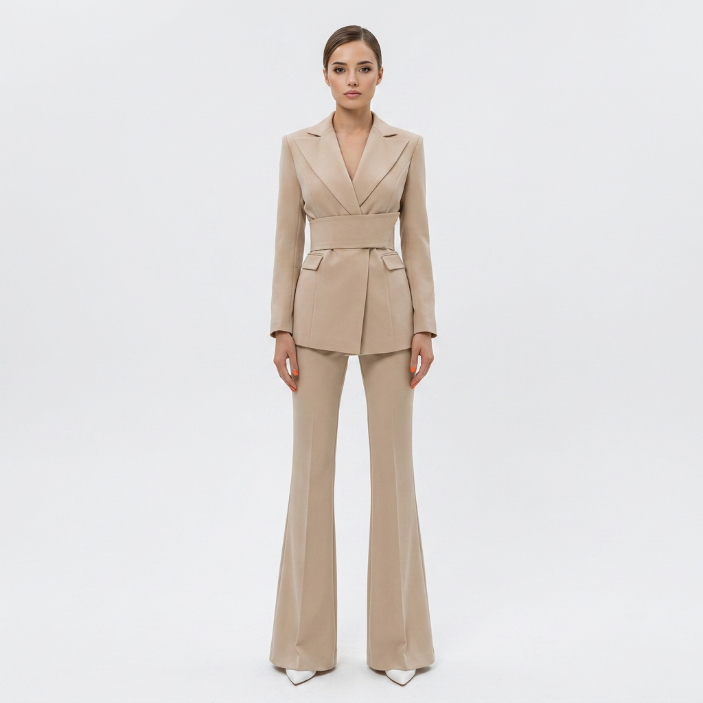 White Belted Blazer and Wide Leg Pants Set for Meetings Ready and Modern Power Dressing Women-Vyana Collective
