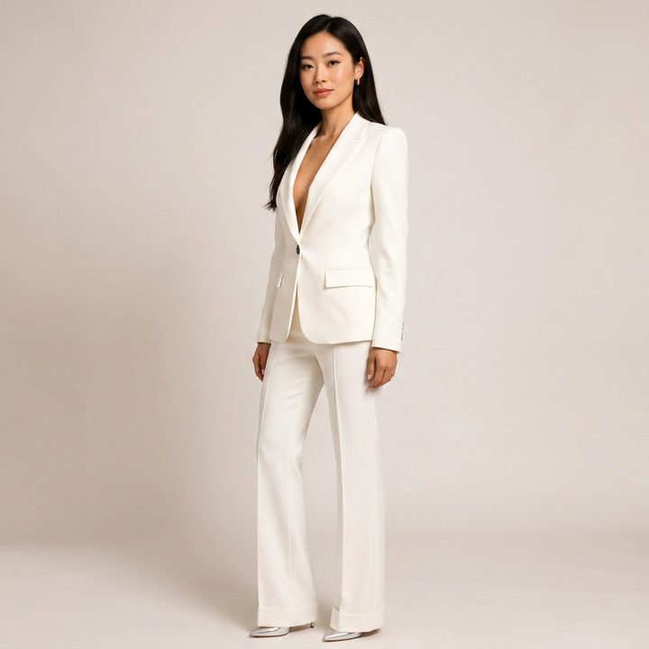 White Blazer and Trousers 2 Piece Suit for Office and Formal Wear-Vyana Collective