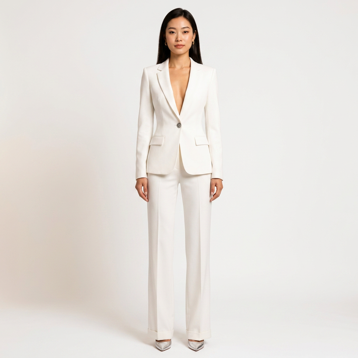 White Blazer and Trousers 2 Piece Suit for Office and Formal Wear-Vyana Collective