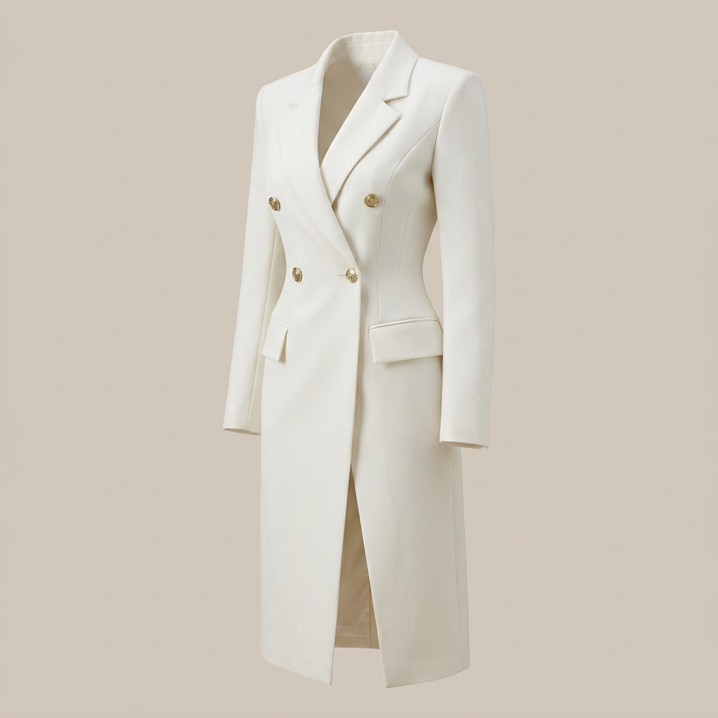 White Double Breasted Blazer Midi Dress for Meetings Ready and Elegant Executive Style Women-Vyana Collective