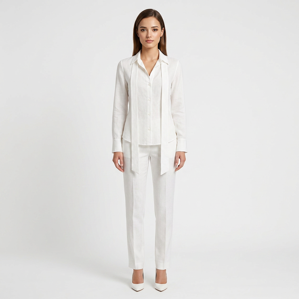 White Linen Lace-Up Waist Shirt for Meetings and Smart Casual Styling for Women-Vyana Collective