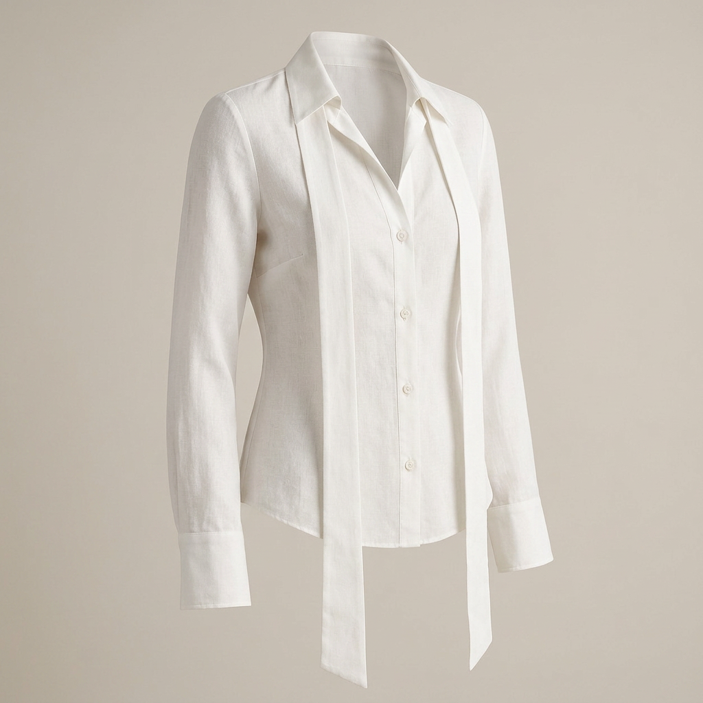 White Linen Lace-Up Waist Shirt for Meetings and Smart Casual Styling for Women-Vyana Collective