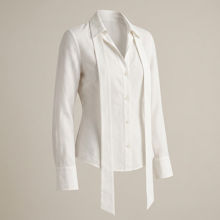 White Linen Lace-Up Waist Shirt for Meetings and Smart Casual Styling for Women-Vyana Collective
