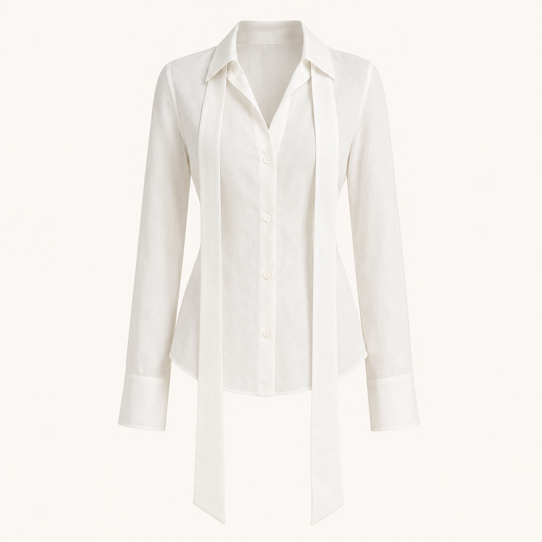 White Linen Lace-Up Waist Shirt for Meetings and Smart Casual Styling for Women-Vyana Collective