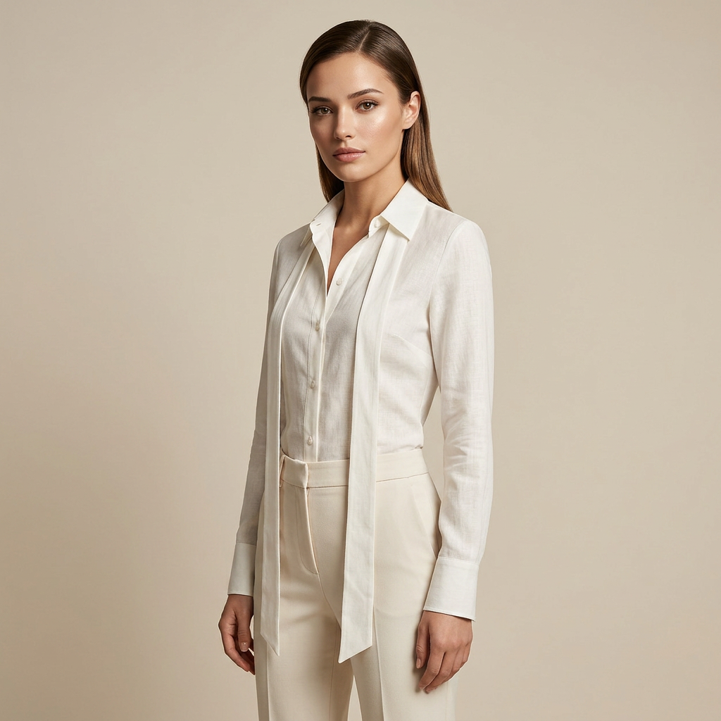 White Linen Lace-Up Waist Shirt for Meetings and Smart Casual Styling for Women-Vyana Collective
