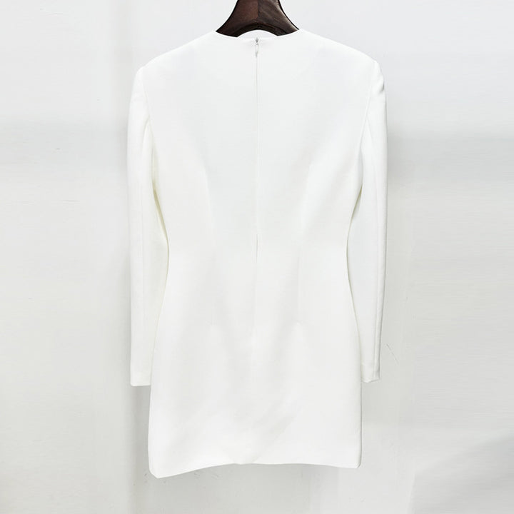White Long Sleeve Mini Dress with 3D Floral Bead Embellishments for Cocktail Parties and Elegant Evenings Women-Vyana Collective