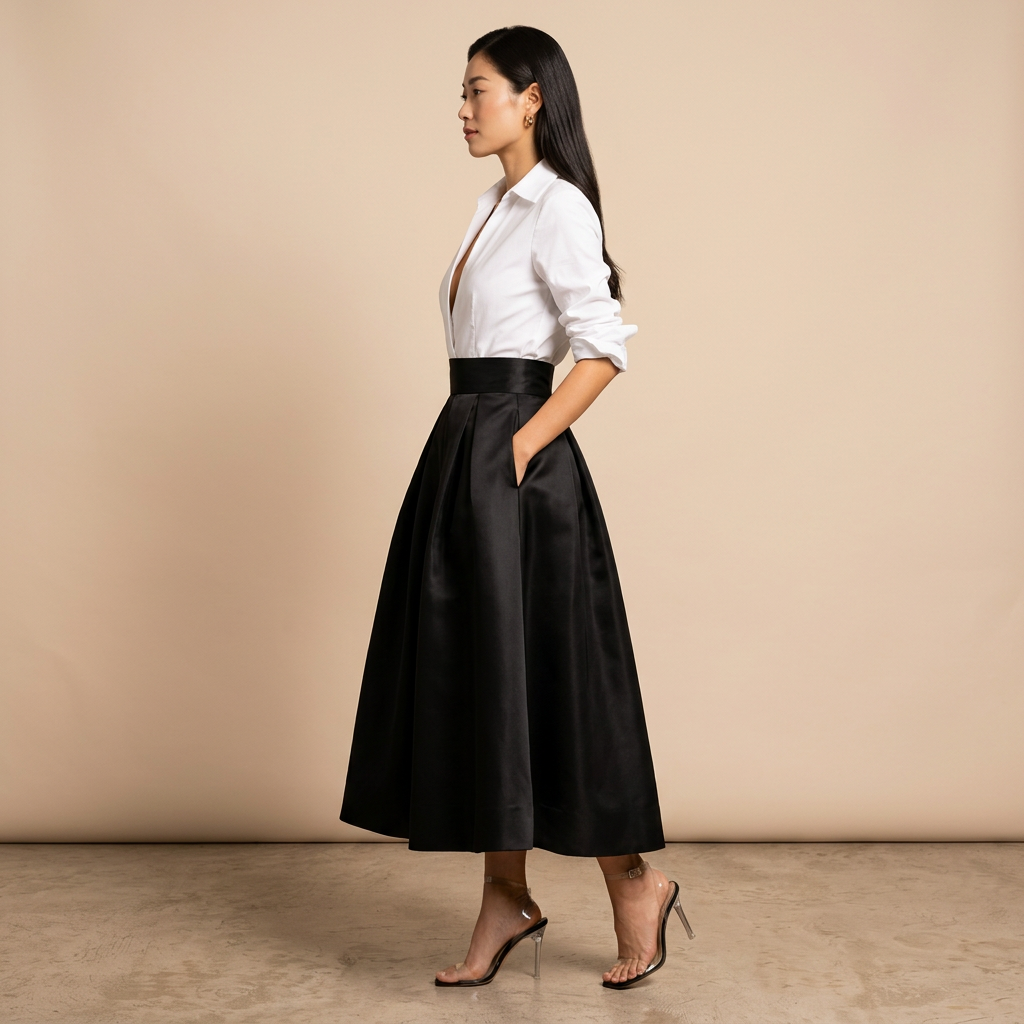 White Long Sleeve Shirt and High Waisted Maxi Skirt Set-Vyana Collective