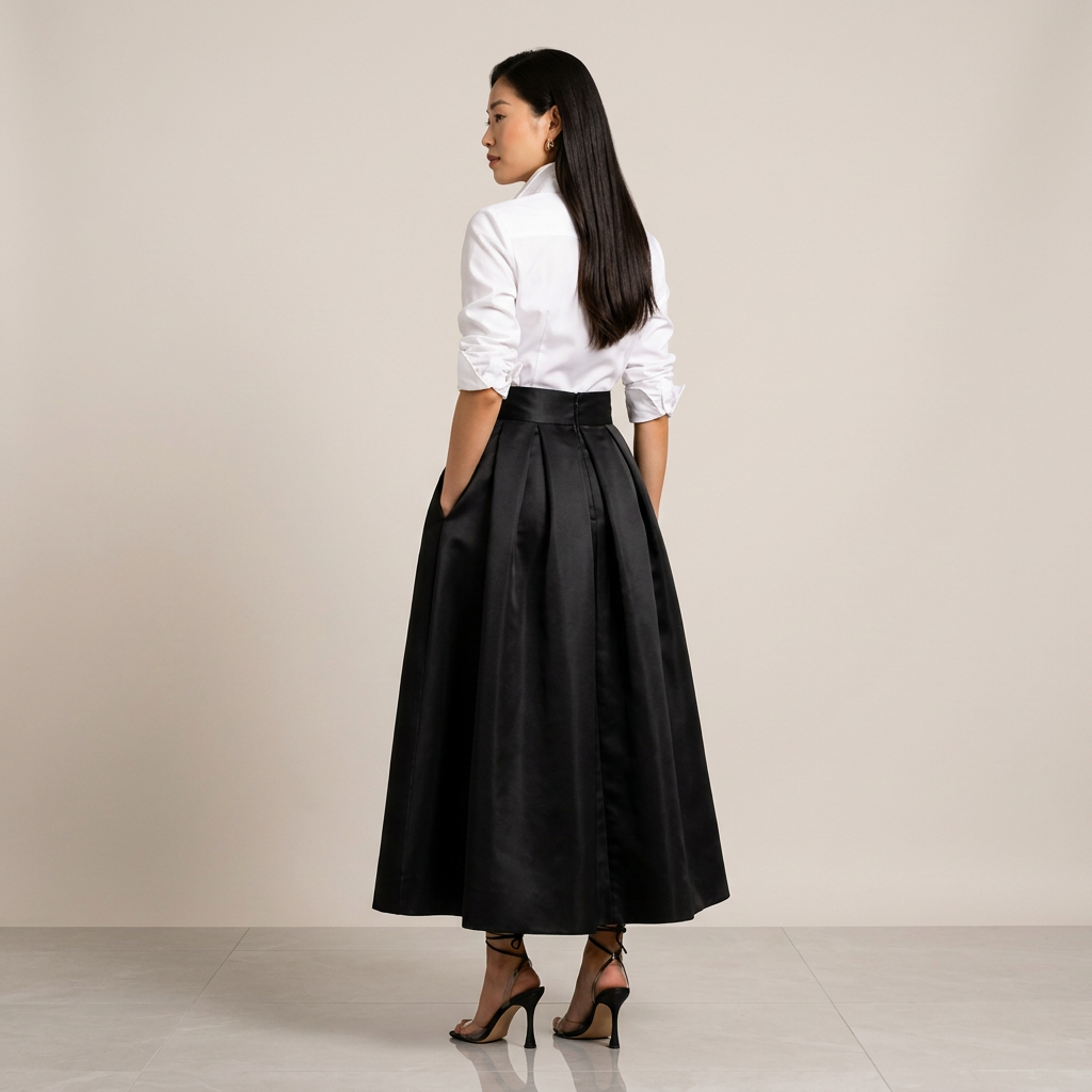 White Long Sleeve Shirt and High Waisted Maxi Skirt Set-Vyana Collective
