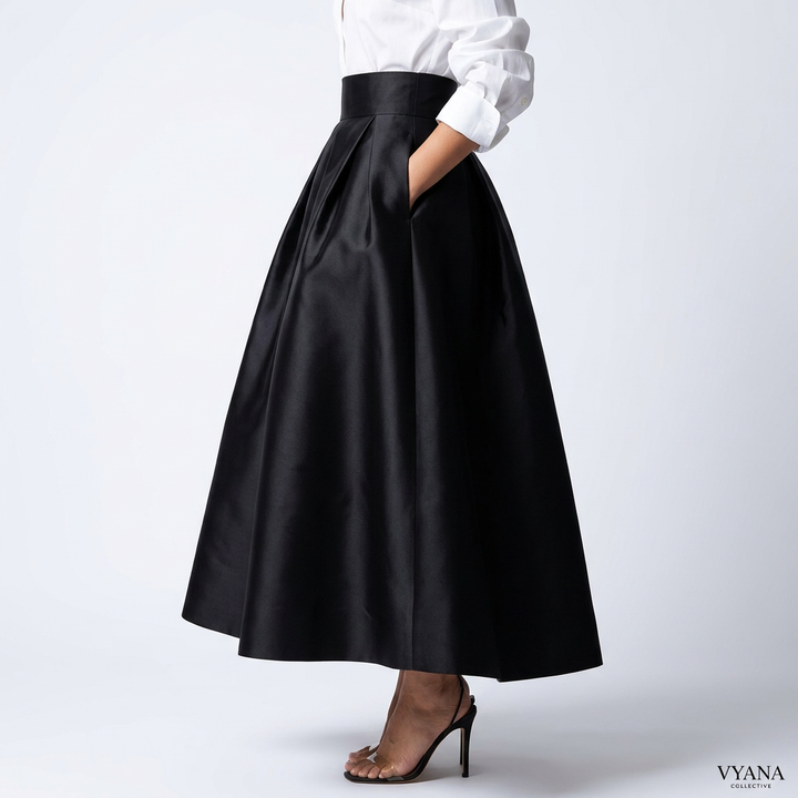 White Long Sleeve Shirt and High Waisted Maxi Skirt Set-Vyana Collective