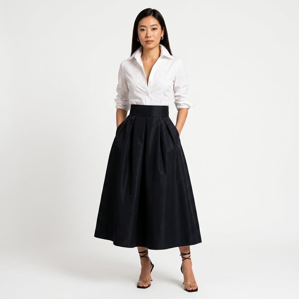 White Long Sleeve Shirt and High Waisted Maxi Skirt Set-Vyana Collective