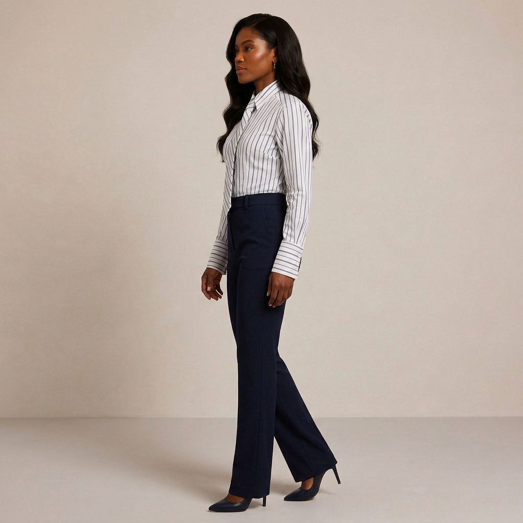 White Pinstripe Power-Shoulder Shirt with Matching Tie-Vyana Collective