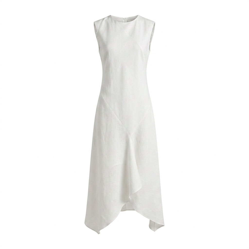 White Sleeveless Asymmetric Midi Dress for Vacation Ready and Effortless Elegance Women-Vyana Collective