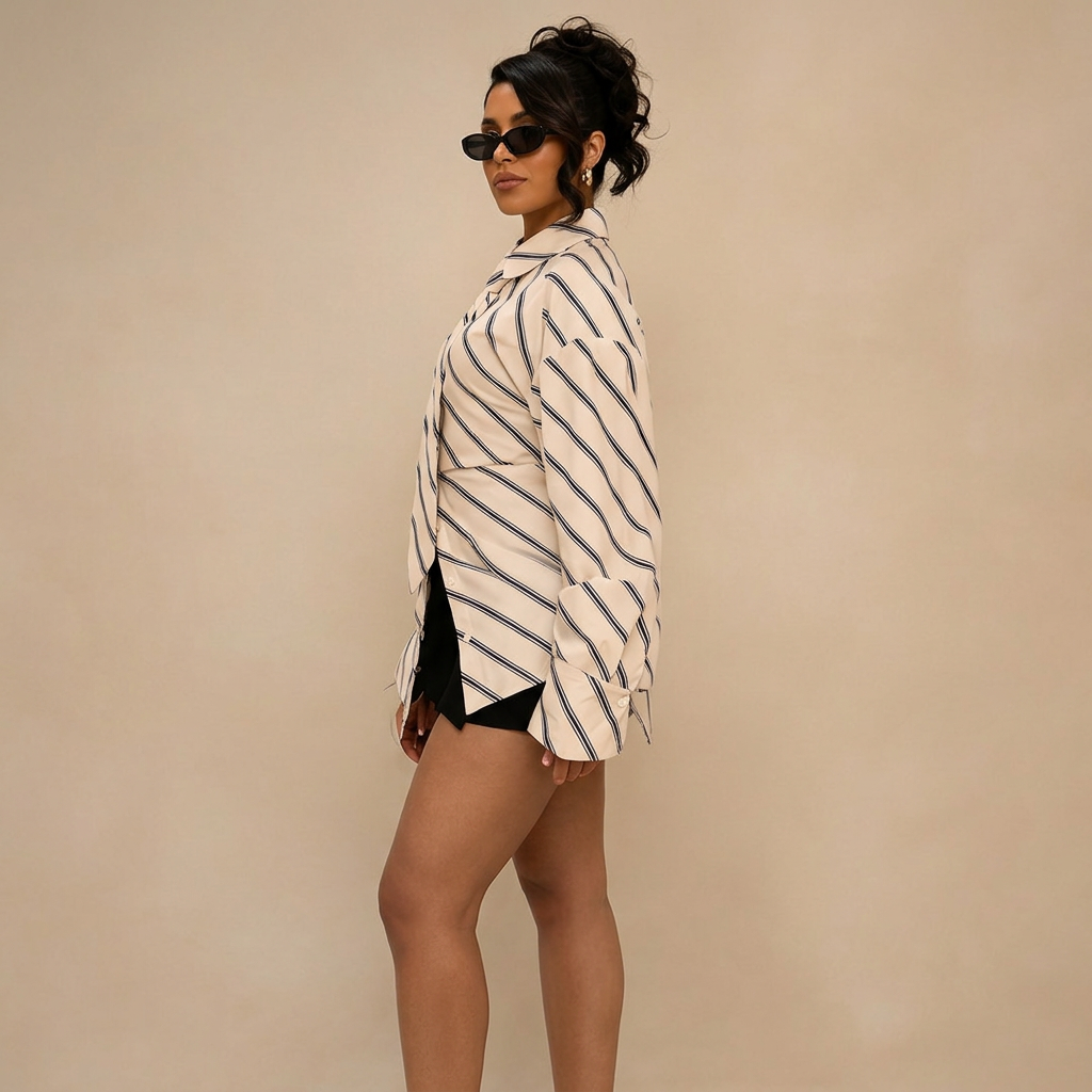 White Striped Slim-Fit Shirt with Matching Tie-Vyana Collective