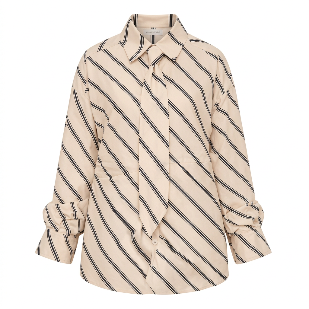 White Striped Slim-Fit Shirt with Matching Tie-Vyana Collective
