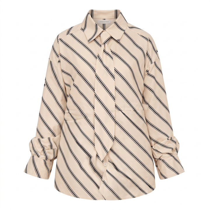 White Striped Slim-Fit Shirt with Matching Tie-Vyana Collective