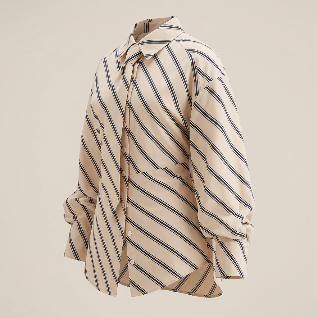 White Striped Slim-Fit Shirt with Matching Tie-Vyana Collective
