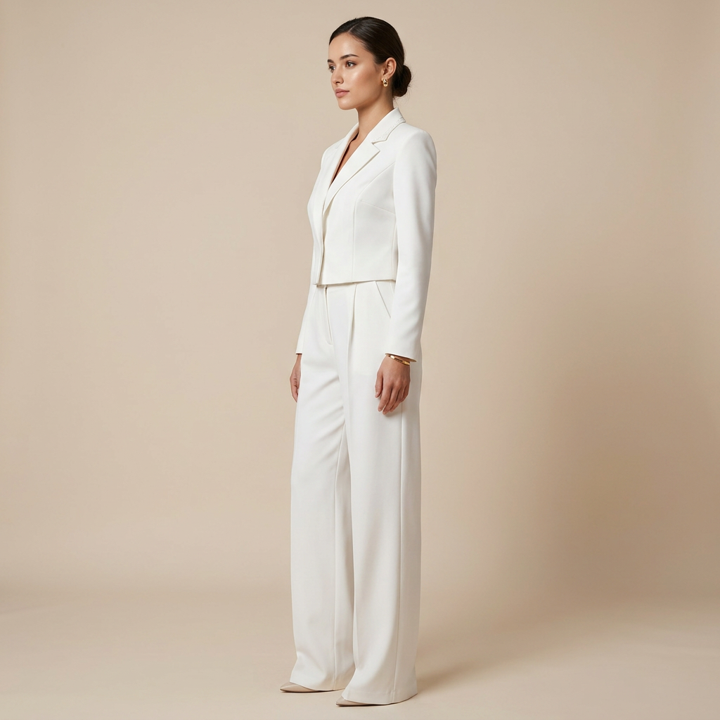 White Tailored Blazer and Wide Leg Pants Set for Meetings Ready and Modern Office Style Women-Vyana Collective