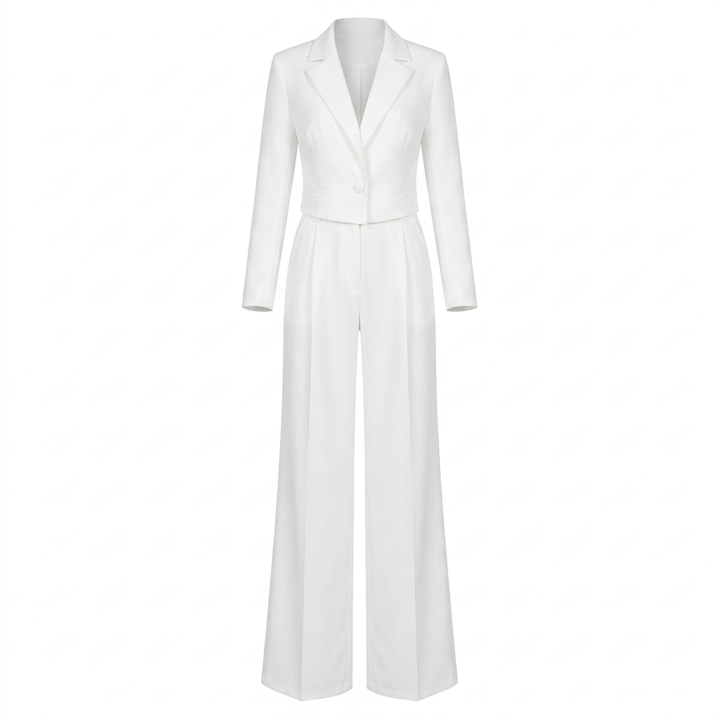 White Tailored Blazer and Wide Leg Pants Set for Meetings Ready and Modern Office Style Women-Vyana Collective