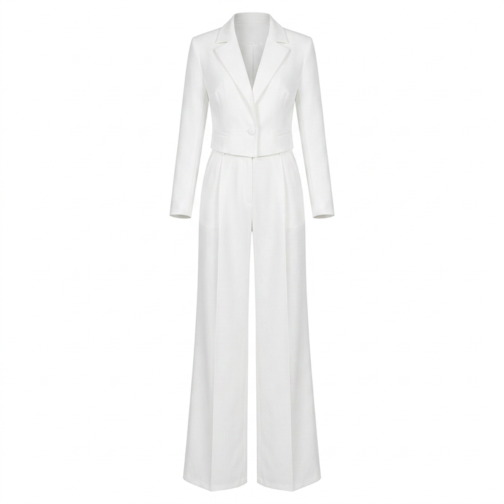 White Tailored Blazer and Wide Leg Pants Set for Meetings Ready and Modern Office Style Women-Vyana Collective