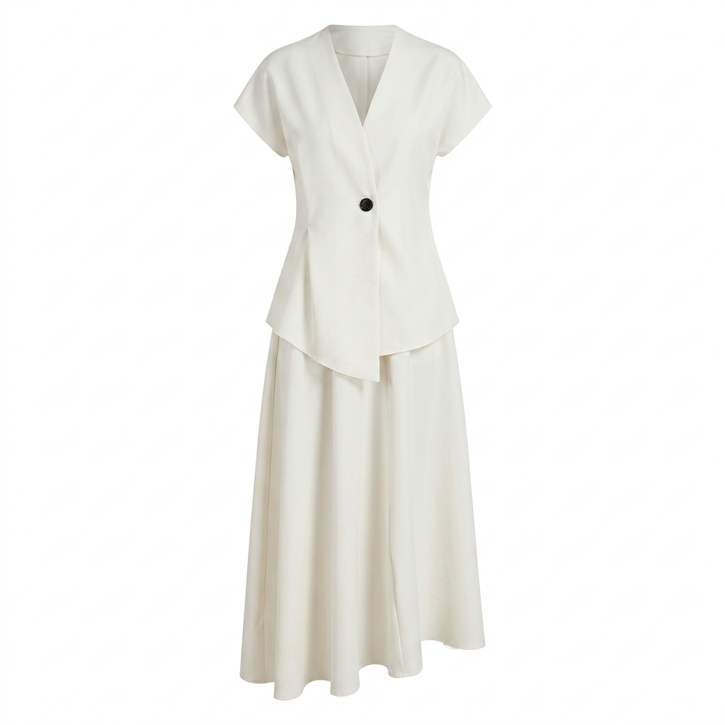 White Tie Waist V-Neck Top and Asymmetric Maxi Skirt Set for Vacation Getaways and Effortless Elegance Women-Vyana Collective
