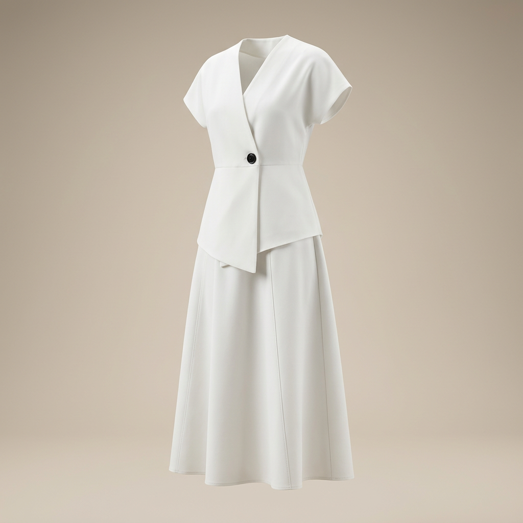 White Tie Waist V-Neck Top and Asymmetric Maxi Skirt Set for Vacation Getaways and Effortless Elegance Women-Vyana Collective