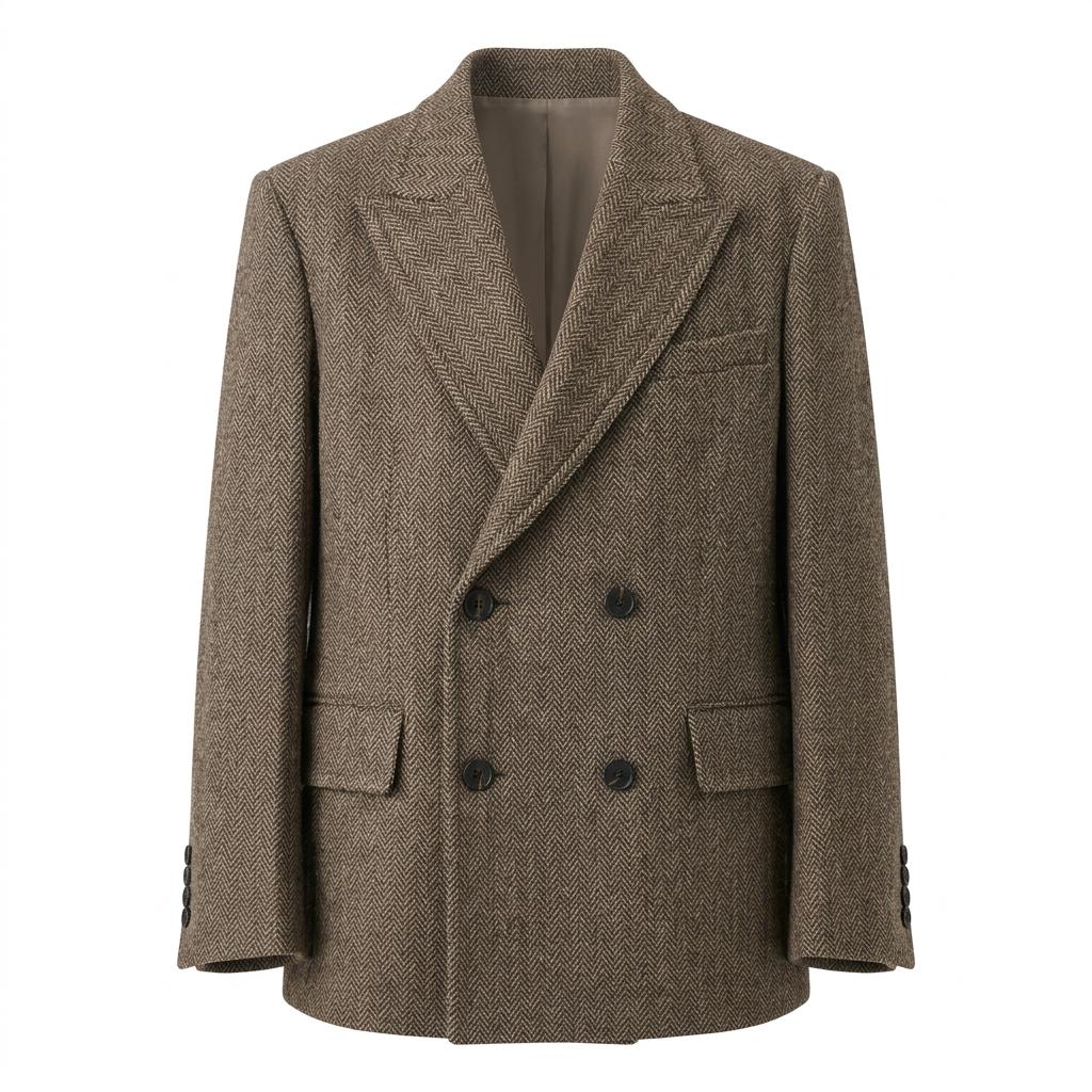 Wide-Shoulder Double-Breasted Wool Blazer-Vyana Collective