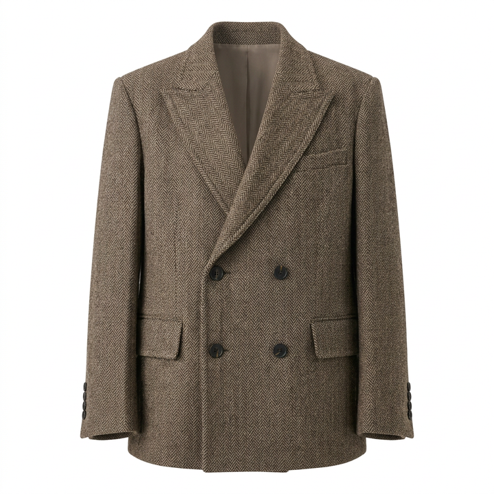 Wide-Shoulder Double-Breasted Wool Blazer-Vyana Collective