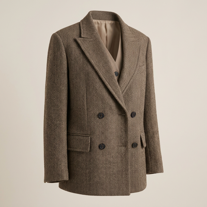 Wide-Shoulder Double-Breasted Wool Blazer-Vyana Collective