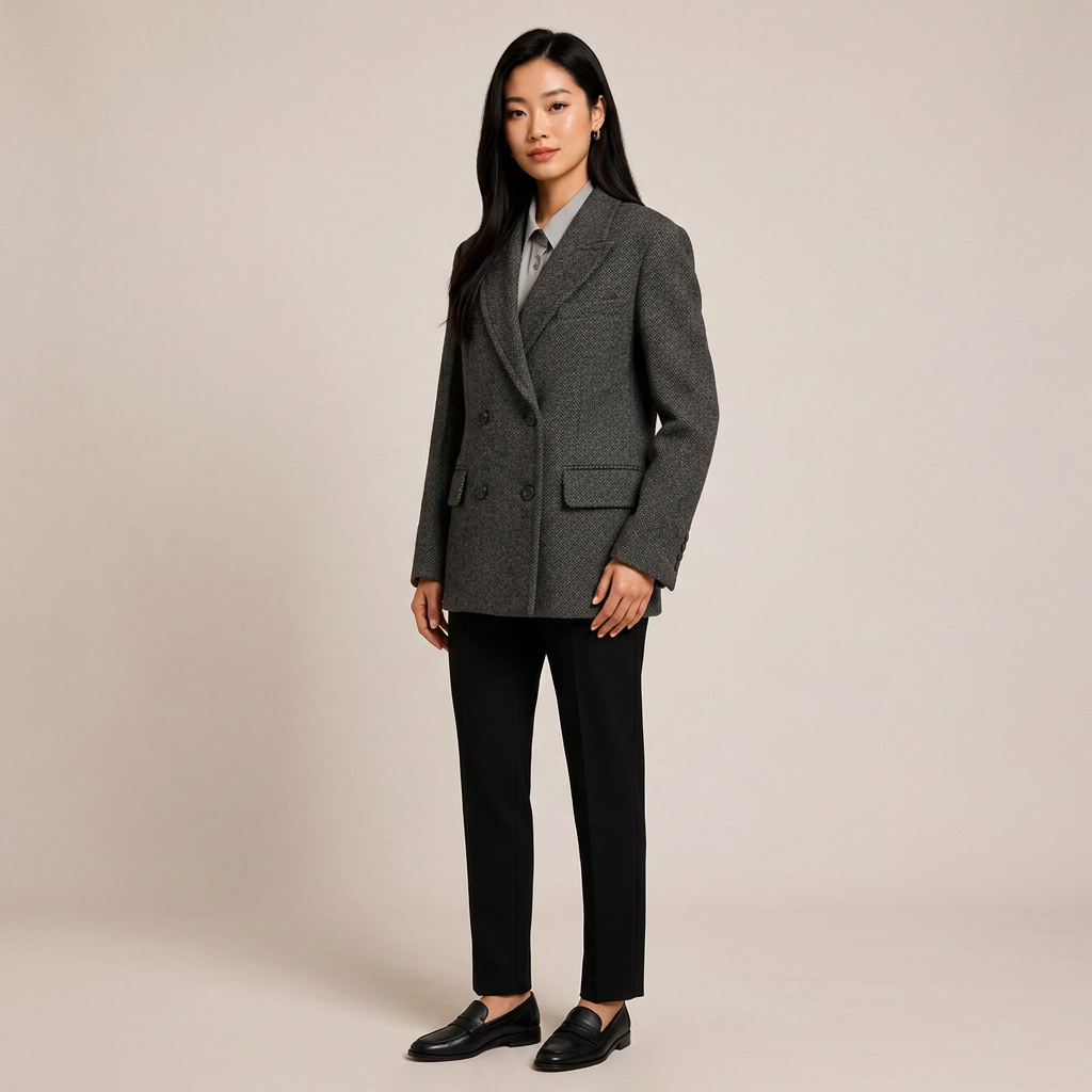 Wide-Shoulder Double-Breasted Wool Blazer-Vyana Collective