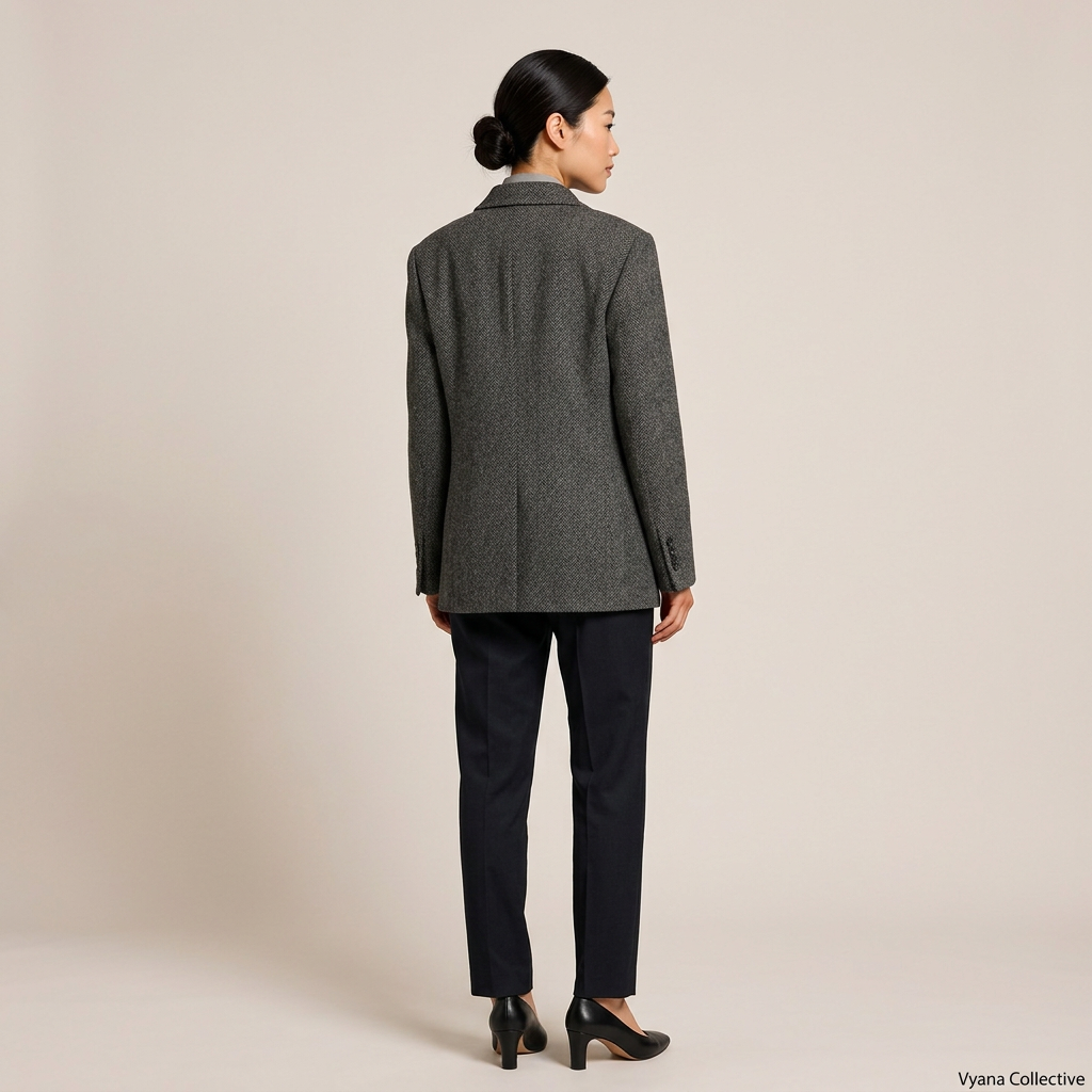 Wide-Shoulder Double-Breasted Wool Blazer-Vyana Collective