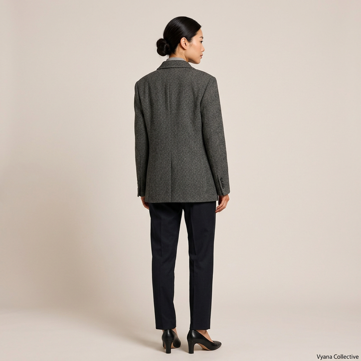 Wide-Shoulder Double-Breasted Wool Blazer-Vyana Collective