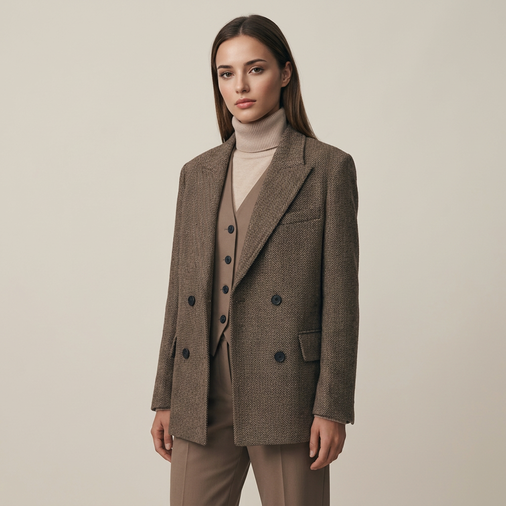 Wide-Shoulder Double-Breasted Wool Blazer-Vyana Collective