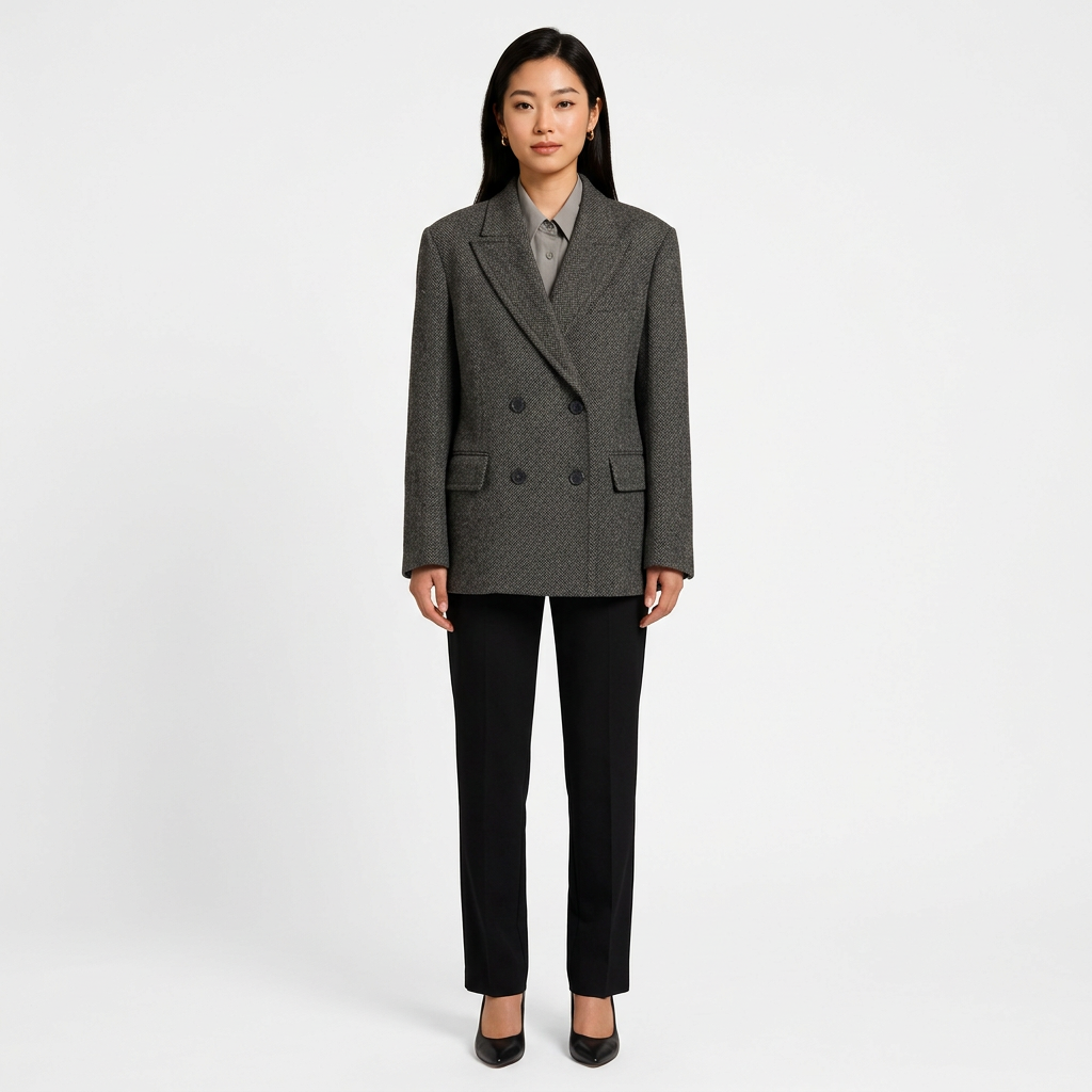 Wide-Shoulder Double-Breasted Wool Blazer-Vyana Collective