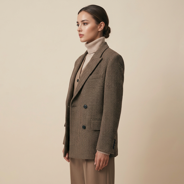 Wide-Shoulder Double-Breasted Wool Blazer-Vyana Collective