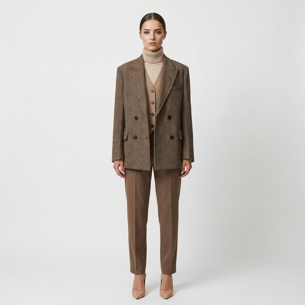 Wide-Shoulder Double-Breasted Wool Blazer-Vyana Collective