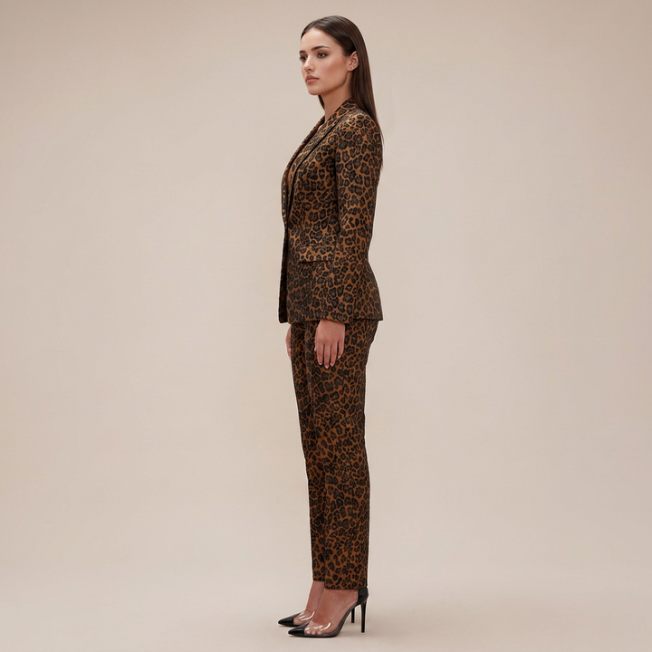 Wild Elegance Leopard Print Tailored 2-Piece Suit-Vyana Collective