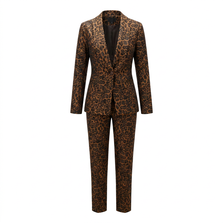 Wild Elegance Leopard Print Tailored 2-Piece Suit-Vyana Collective