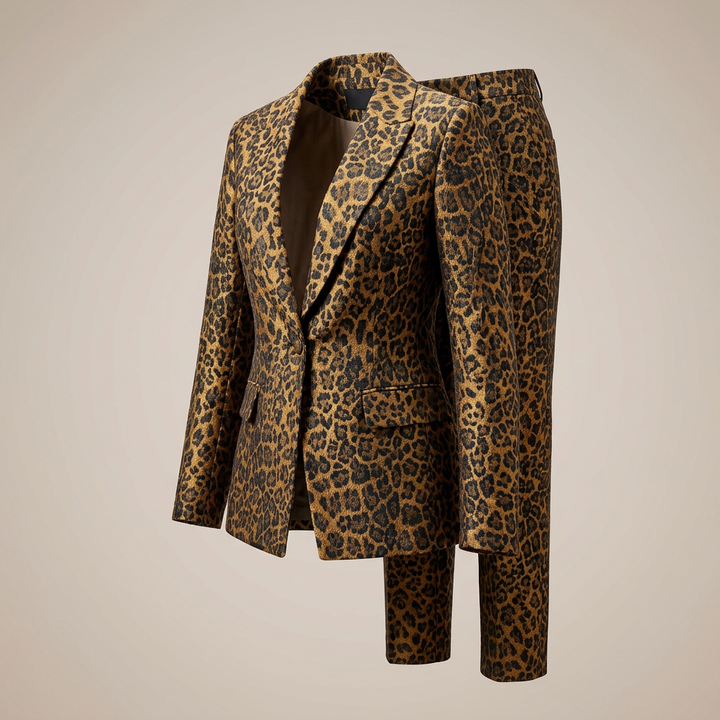 Wild Elegance Leopard Print Tailored 2-Piece Suit-Vyana Collective