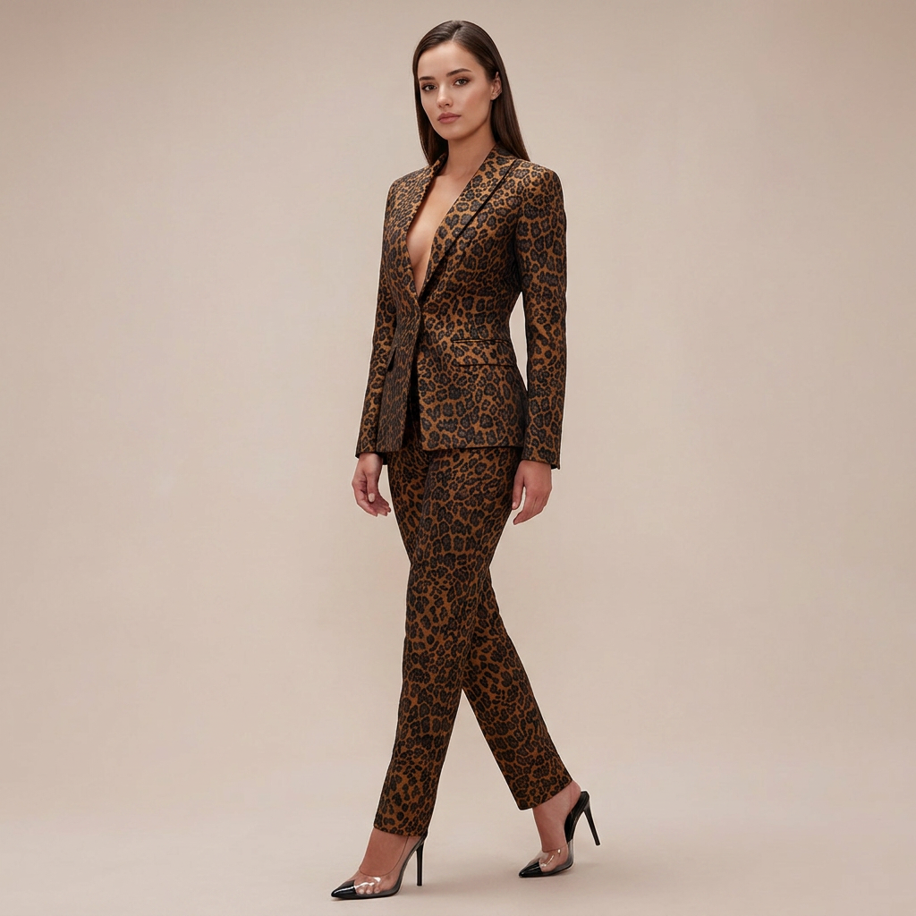 Wild Elegance Leopard Print Tailored 2-Piece Suit-Vyana Collective