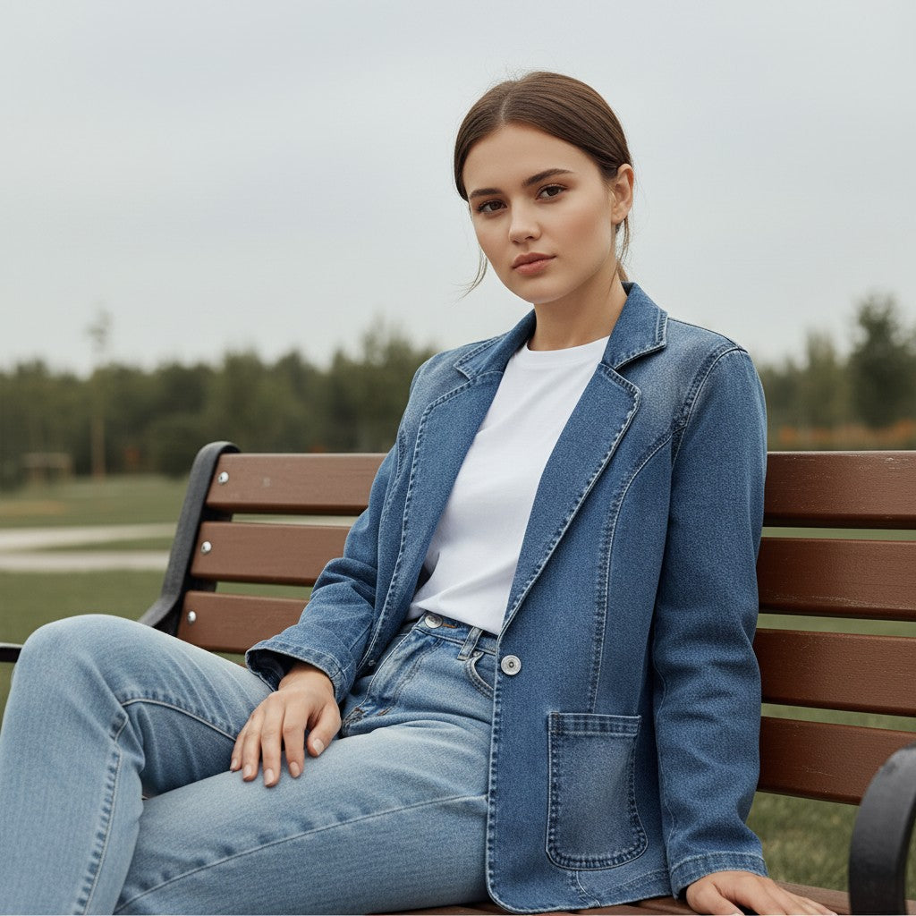 Women's Anneke Denim Blazer-Vyana Collective