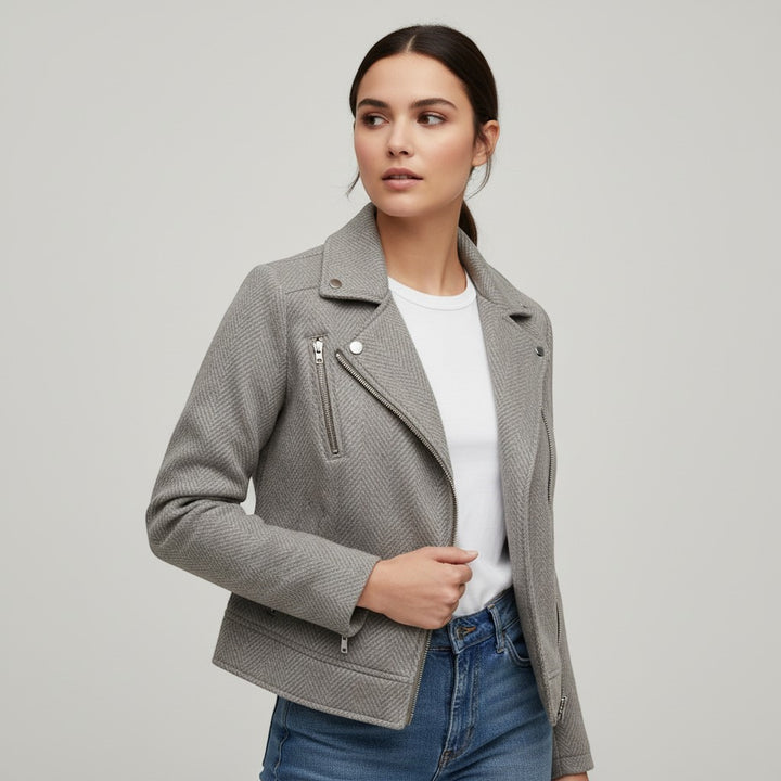 Women's Asymmetrical Zip Casual Moto Jacket-Vyana Collective