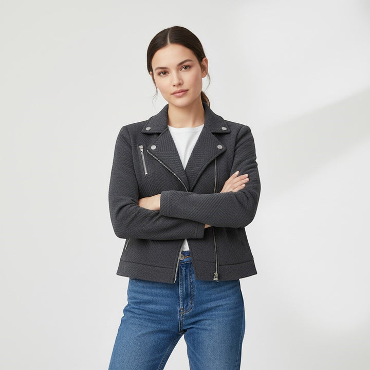 Women's Asymmetrical Zip Casual Moto Jacket-Vyana Collective