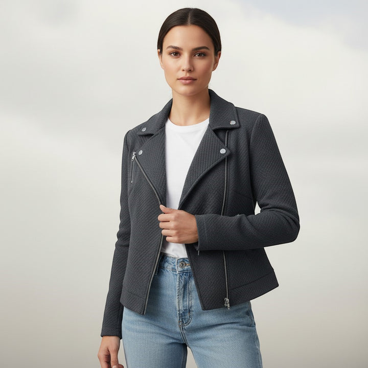 Women's Asymmetrical Zip Casual Moto Jacket-Vyana Collective