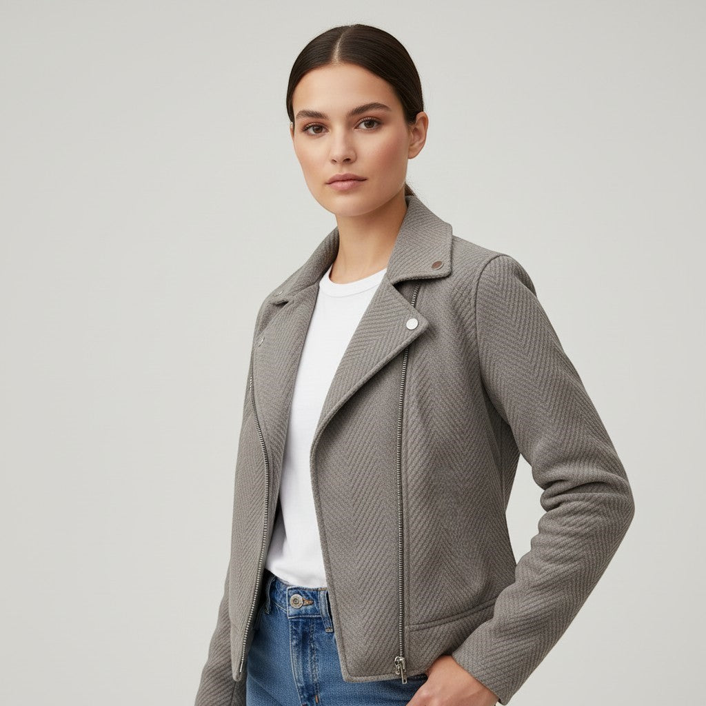 Women's Asymmetrical Zip Casual Moto Jacket-Vyana Collective