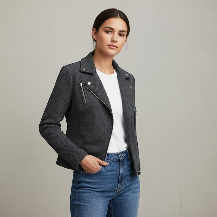 Women's Asymmetrical Zip Casual Moto Jacket-Vyana Collective